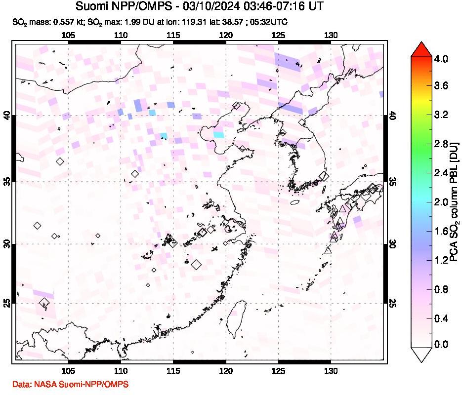 A sulfur dioxide image over Eastern China on Mar 10, 2024.