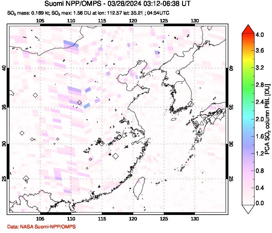 A sulfur dioxide image over Eastern China on Mar 28, 2024.