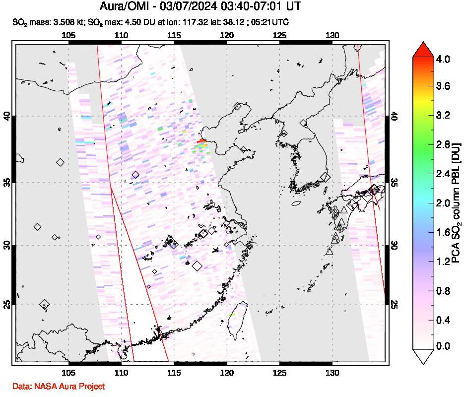 A sulfur dioxide image over Eastern China on Mar 07, 2024.