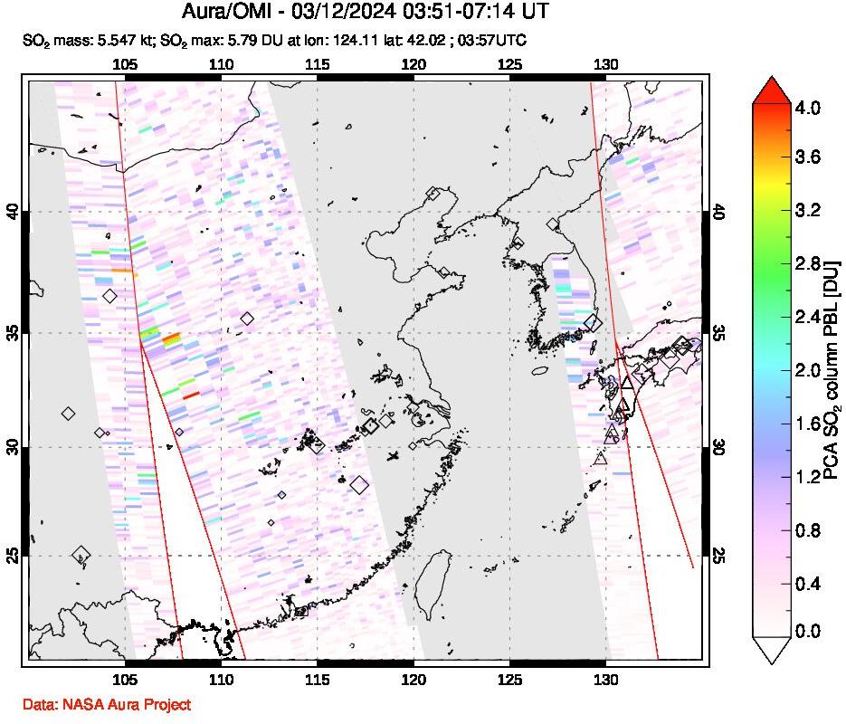 A sulfur dioxide image over Eastern China on Mar 12, 2024.