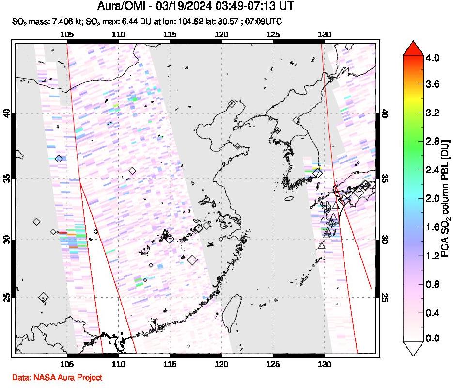 A sulfur dioxide image over Eastern China on Mar 19, 2024.