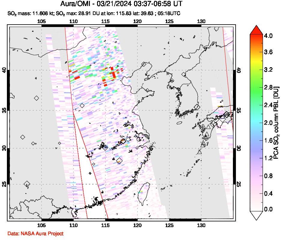 A sulfur dioxide image over Eastern China on Mar 21, 2024.