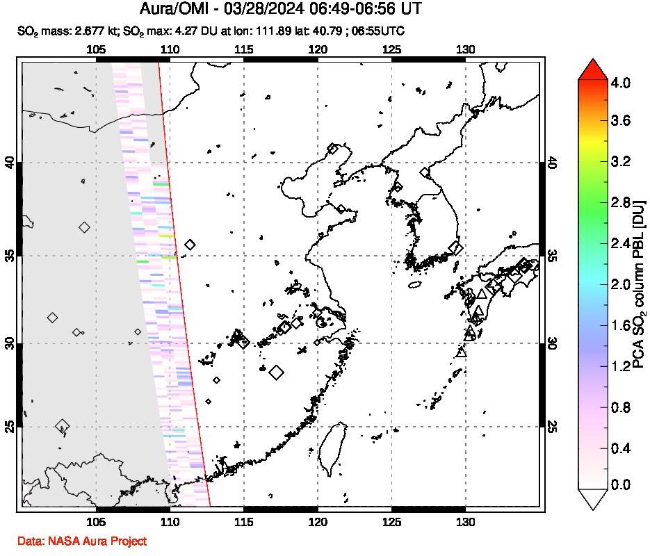 A sulfur dioxide image over Eastern China on Mar 28, 2024.