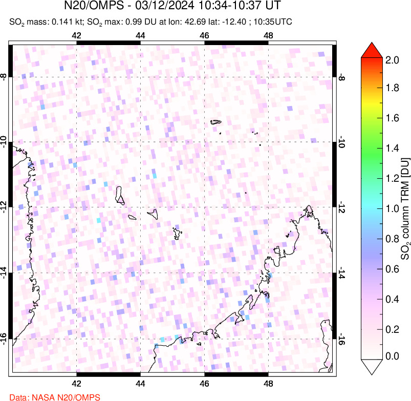 A sulfur dioxide image over Comoro Islands on Mar 12, 2024.