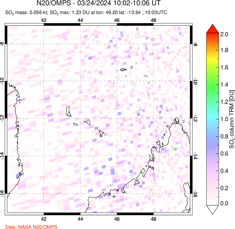 A sulfur dioxide image over Comoro Islands on Mar 24, 2024.