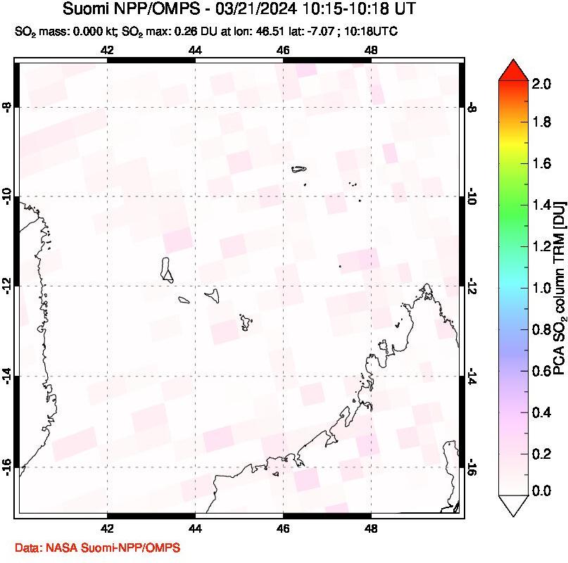 A sulfur dioxide image over Comoro Islands on Mar 21, 2024.