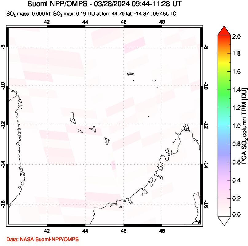 A sulfur dioxide image over Comoro Islands on Mar 28, 2024.