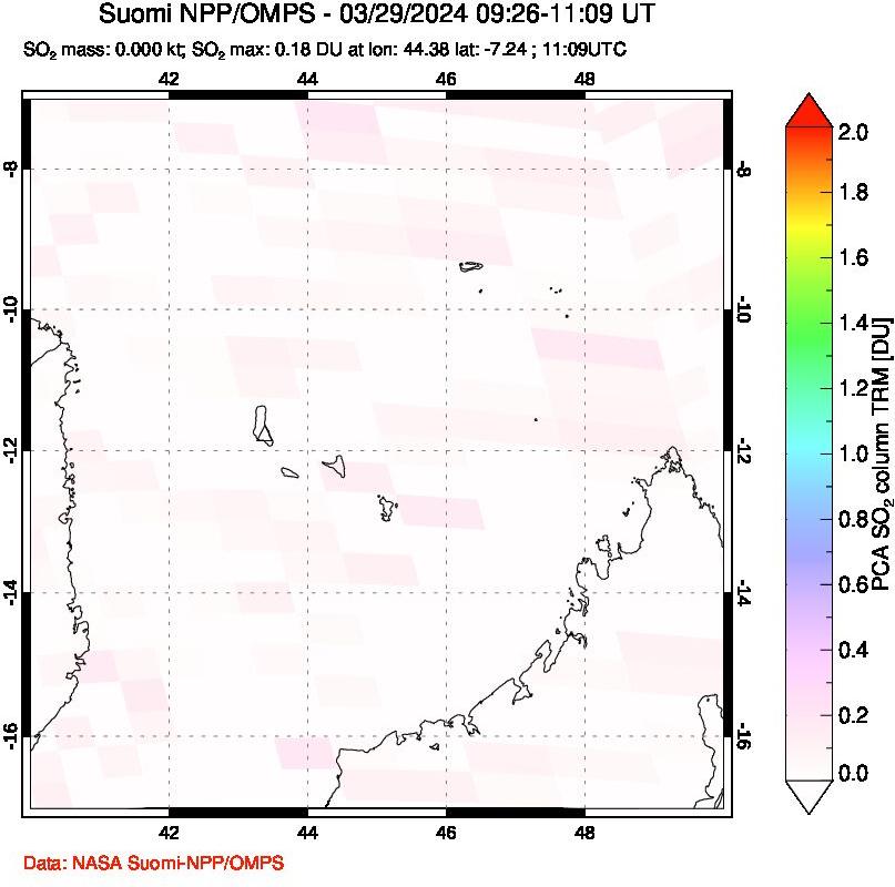 A sulfur dioxide image over Comoro Islands on Mar 29, 2024.