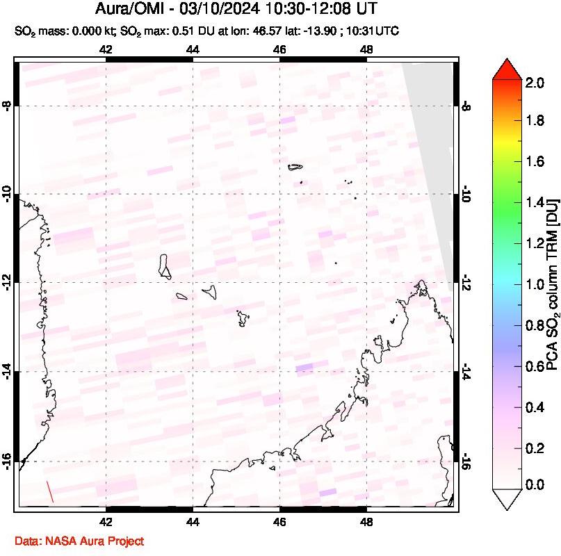 A sulfur dioxide image over Comoro Islands on Mar 10, 2024.