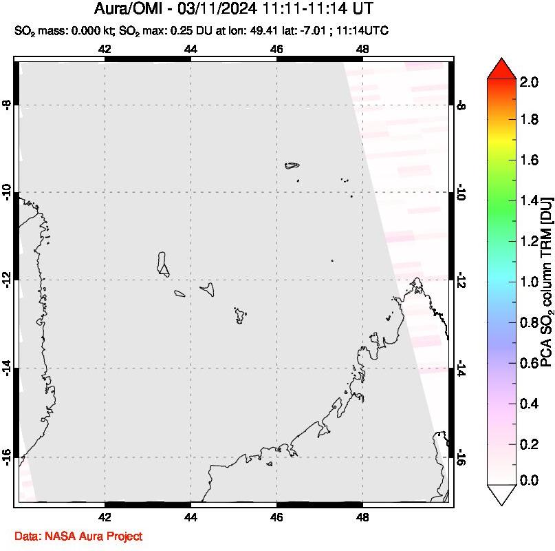 A sulfur dioxide image over Comoro Islands on Mar 11, 2024.