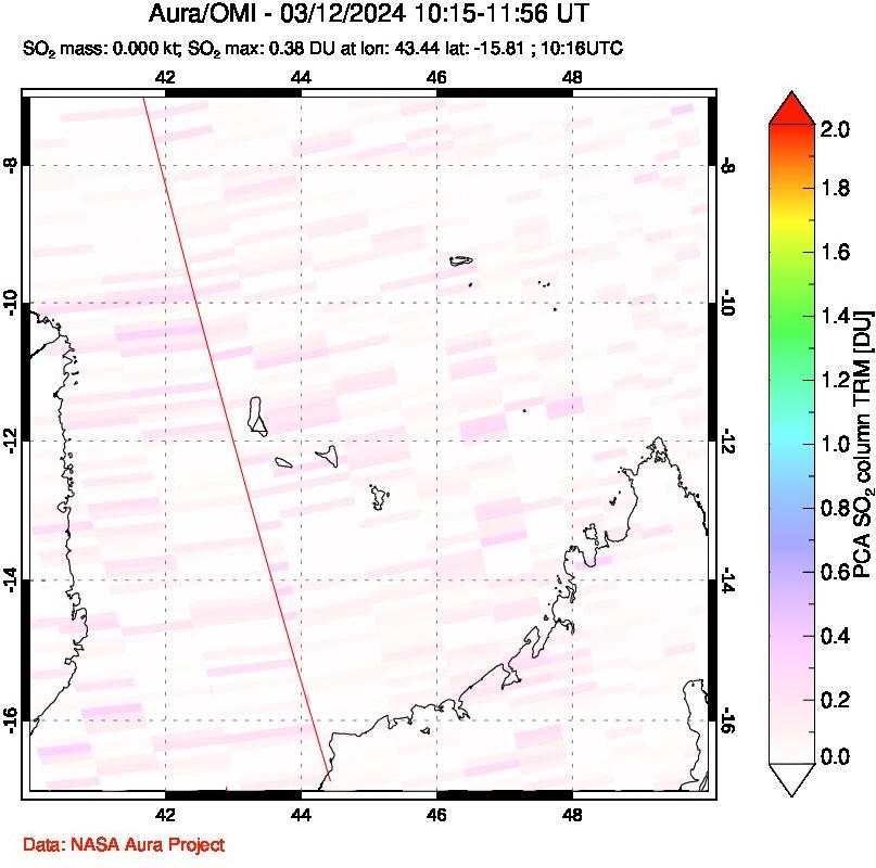 A sulfur dioxide image over Comoro Islands on Mar 12, 2024.