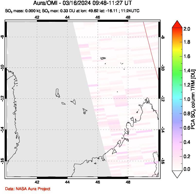 A sulfur dioxide image over Comoro Islands on Mar 16, 2024.