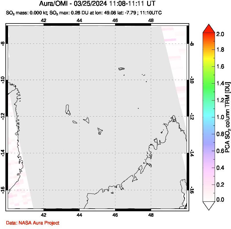 A sulfur dioxide image over Comoro Islands on Mar 25, 2024.