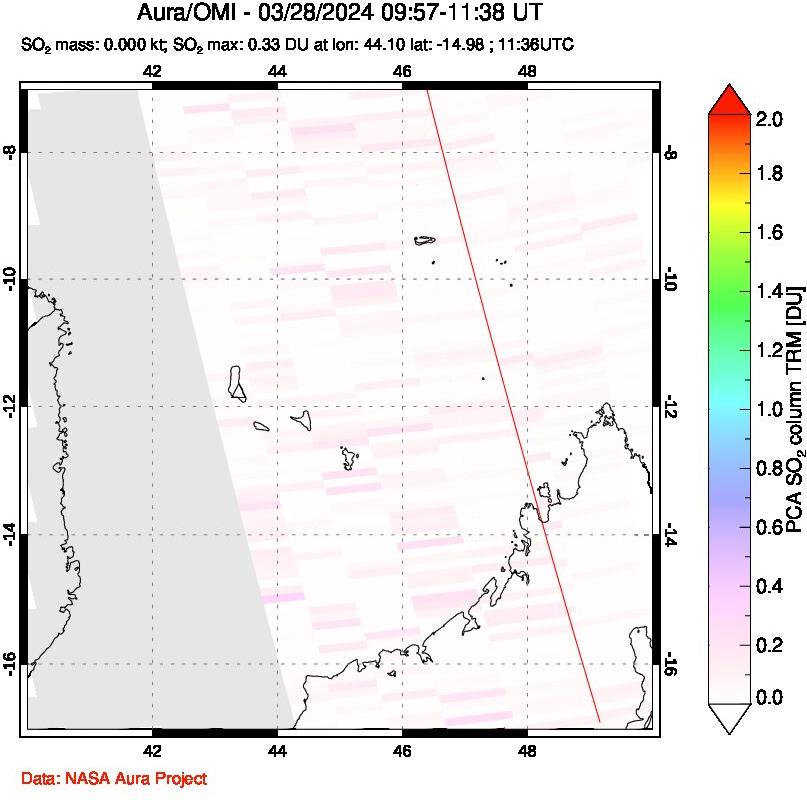 A sulfur dioxide image over Comoro Islands on Mar 28, 2024.