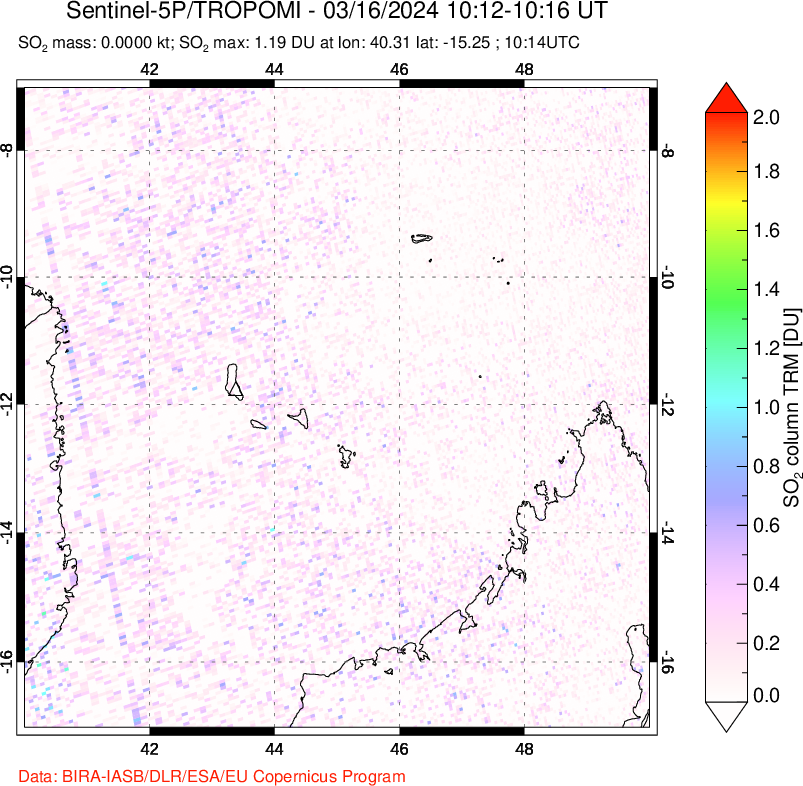 A sulfur dioxide image over Comoro Islands on Mar 16, 2024.