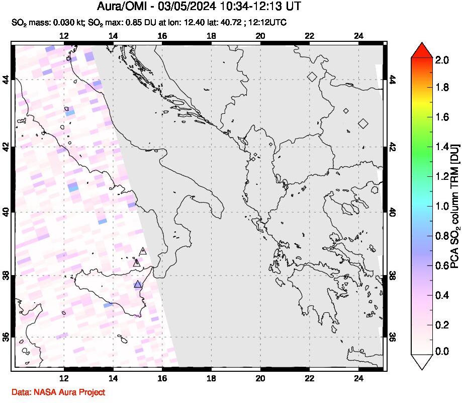 A sulfur dioxide image over Etna, Sicily, Italy on Mar 05, 2024.