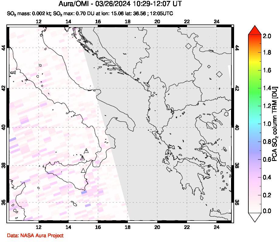 A sulfur dioxide image over Etna, Sicily, Italy on Mar 26, 2024.