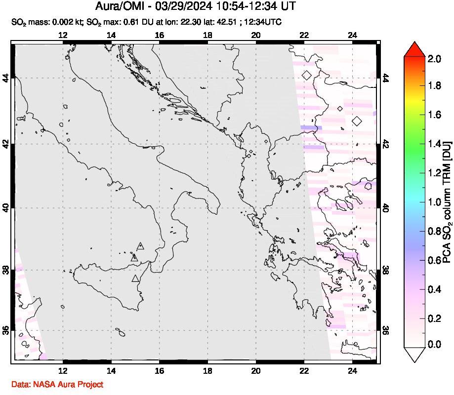 A sulfur dioxide image over Etna, Sicily, Italy on Mar 29, 2024.