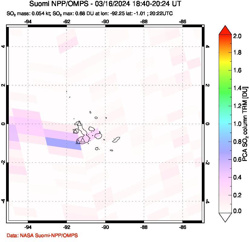 A sulfur dioxide image over Galápagos Islands on Mar 16, 2024.