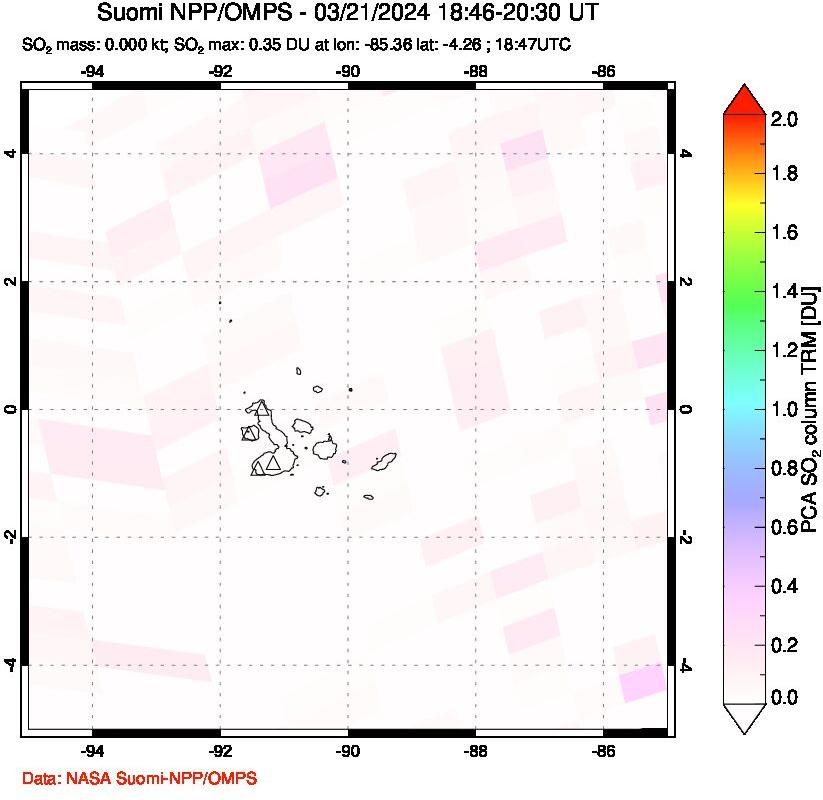 A sulfur dioxide image over Galápagos Islands on Mar 21, 2024.