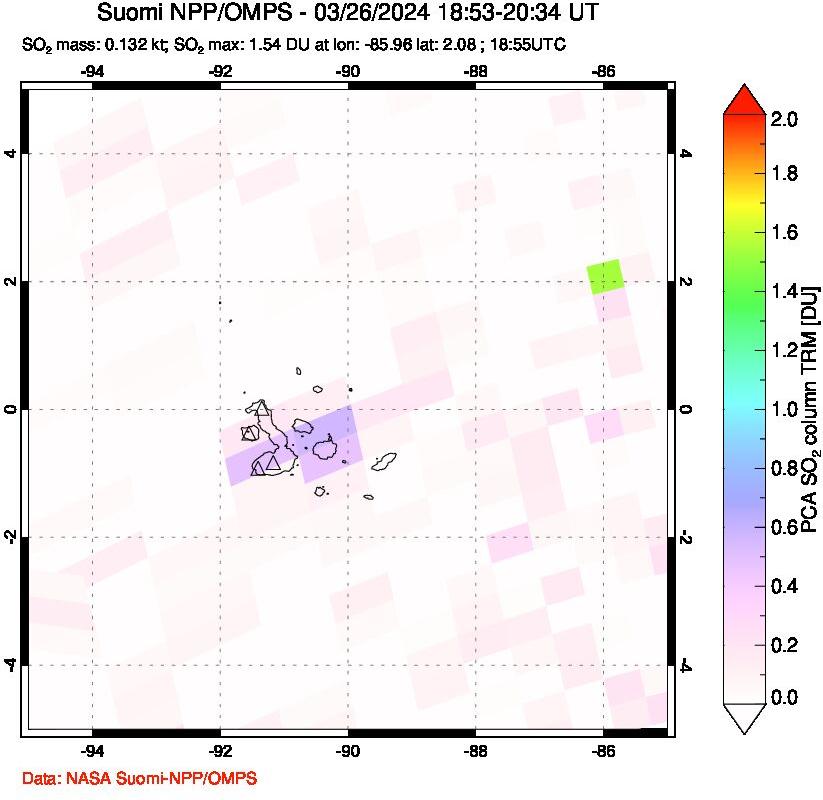 A sulfur dioxide image over Galápagos Islands on Mar 26, 2024.