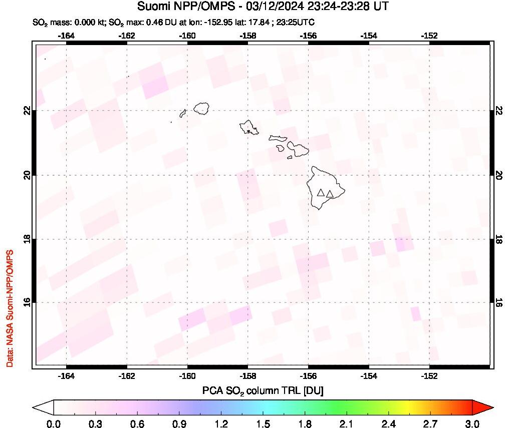 A sulfur dioxide image over Hawaii, USA on Mar 12, 2024.