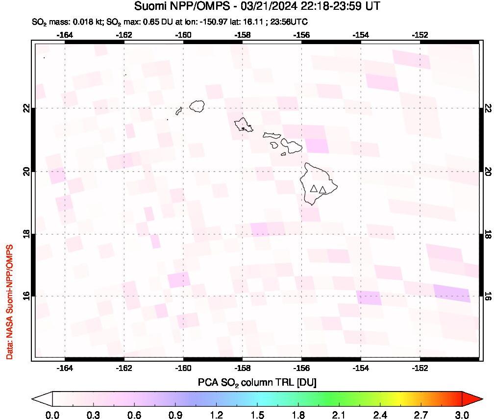 A sulfur dioxide image over Hawaii, USA on Mar 21, 2024.