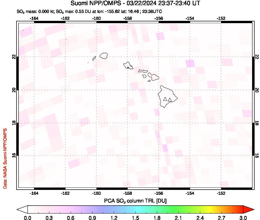 A sulfur dioxide image over Hawaii, USA on Mar 22, 2024.