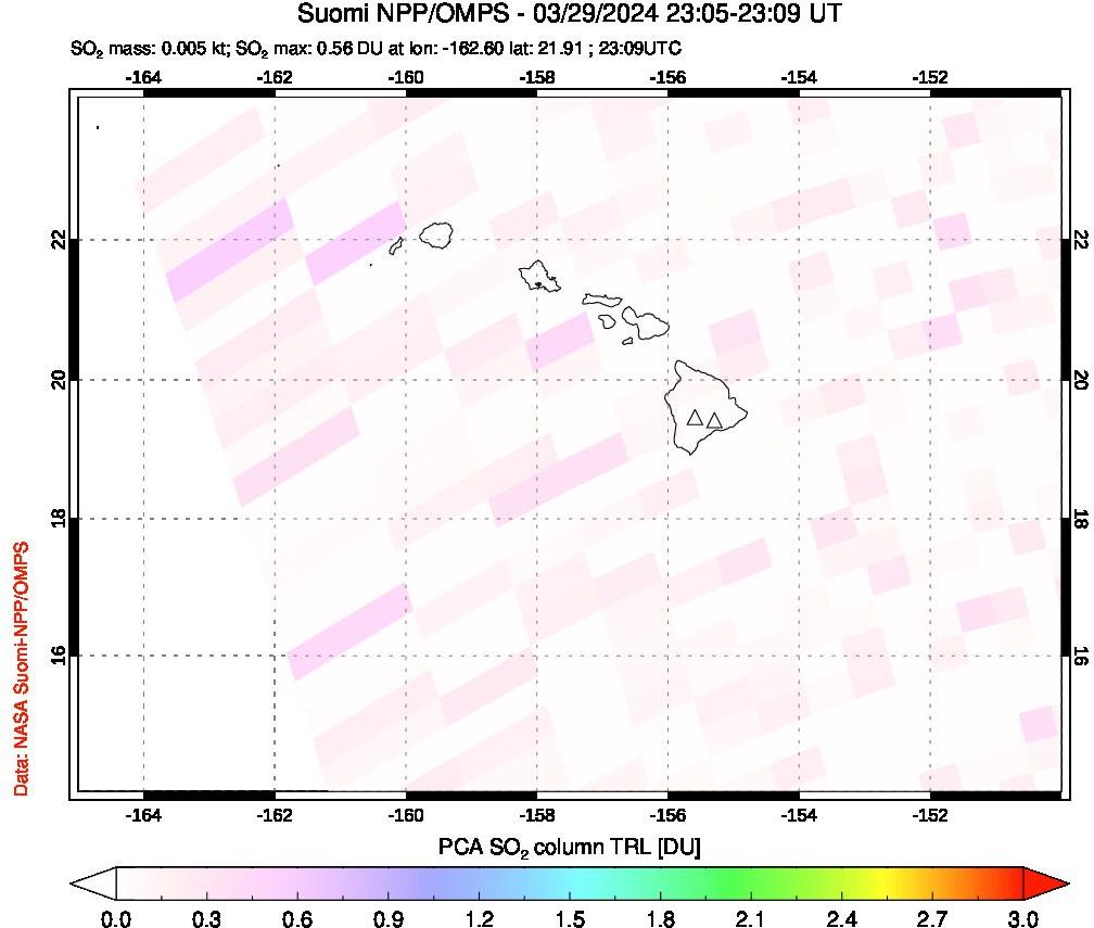 A sulfur dioxide image over Hawaii, USA on Mar 29, 2024.