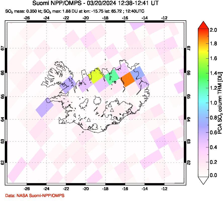 A sulfur dioxide image over Iceland on Mar 20, 2024.