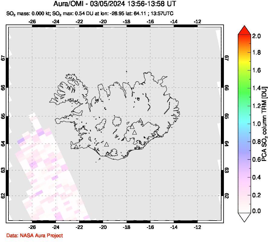 A sulfur dioxide image over Iceland on Mar 05, 2024.