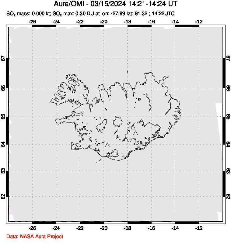 A sulfur dioxide image over Iceland on Mar 15, 2024.