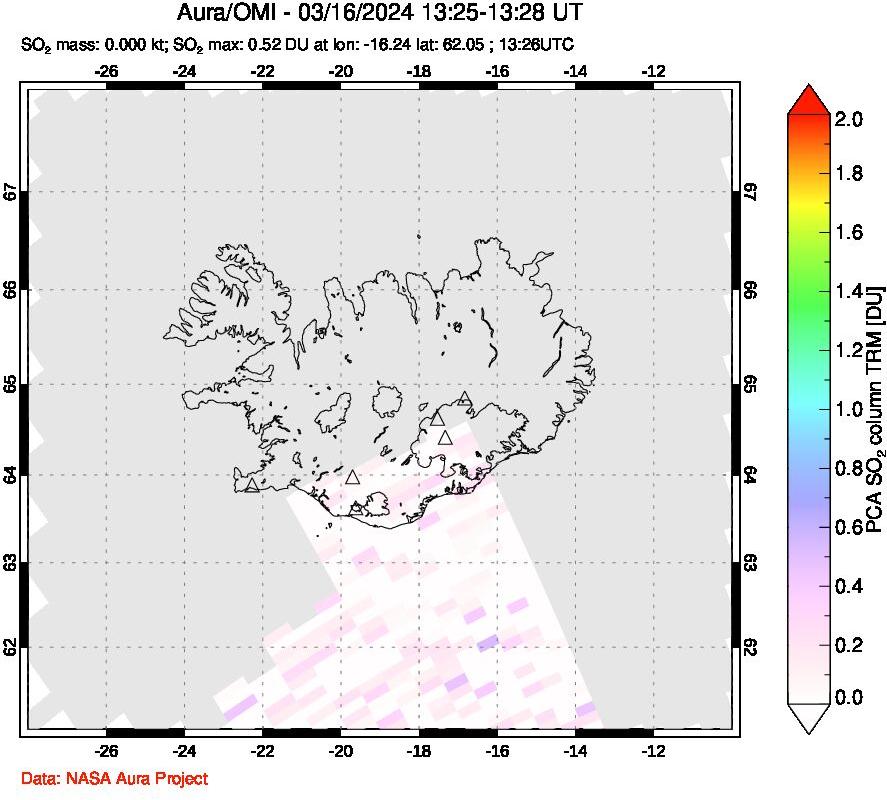 A sulfur dioxide image over Iceland on Mar 16, 2024.