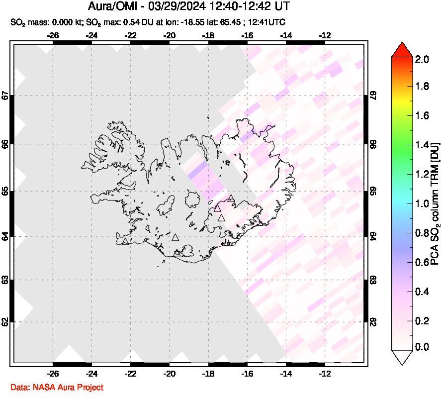 A sulfur dioxide image over Iceland on Mar 29, 2024.