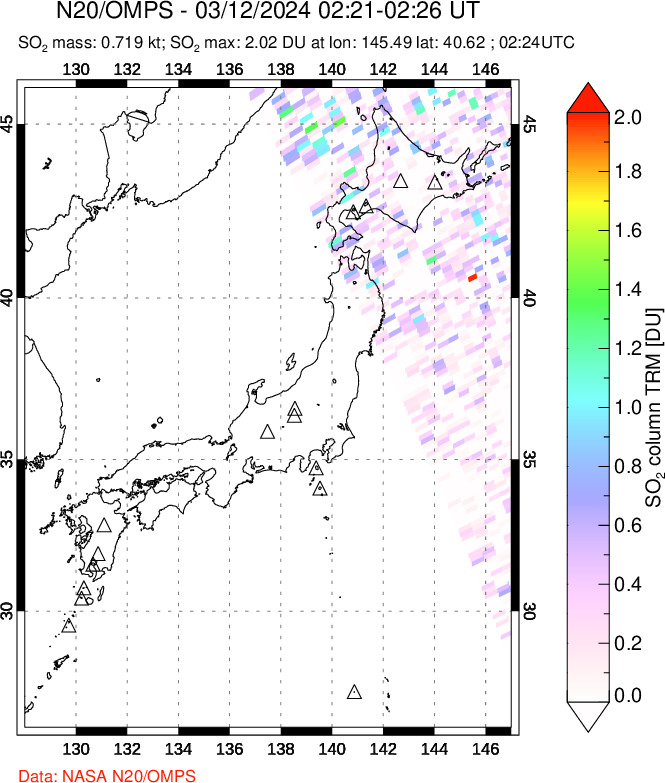 A sulfur dioxide image over Japan on Mar 12, 2024.