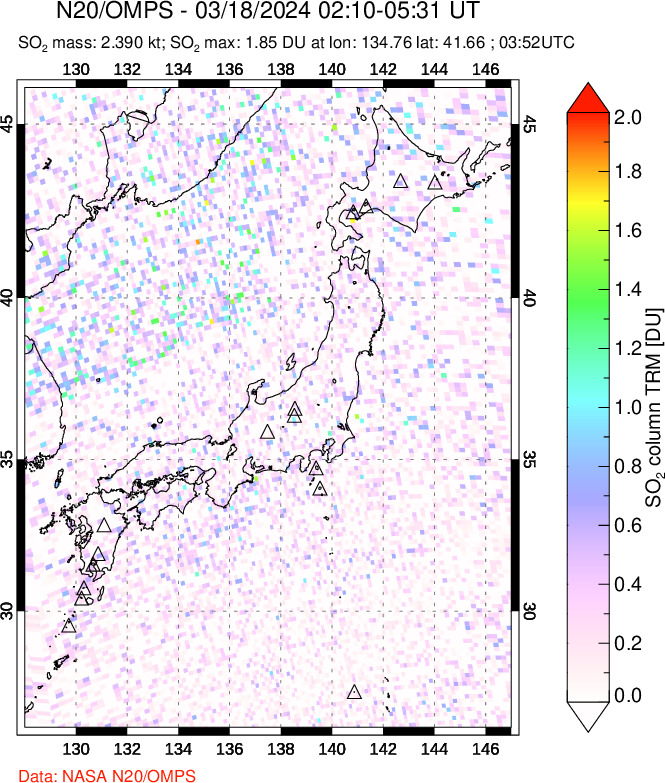 A sulfur dioxide image over Japan on Mar 18, 2024.