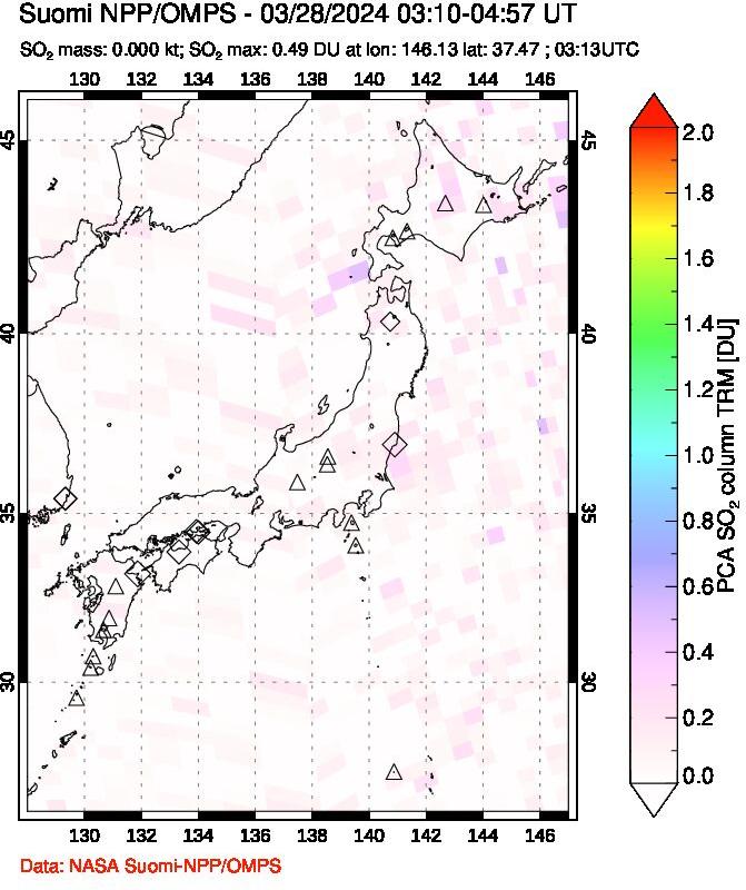 A sulfur dioxide image over Japan on Mar 28, 2024.