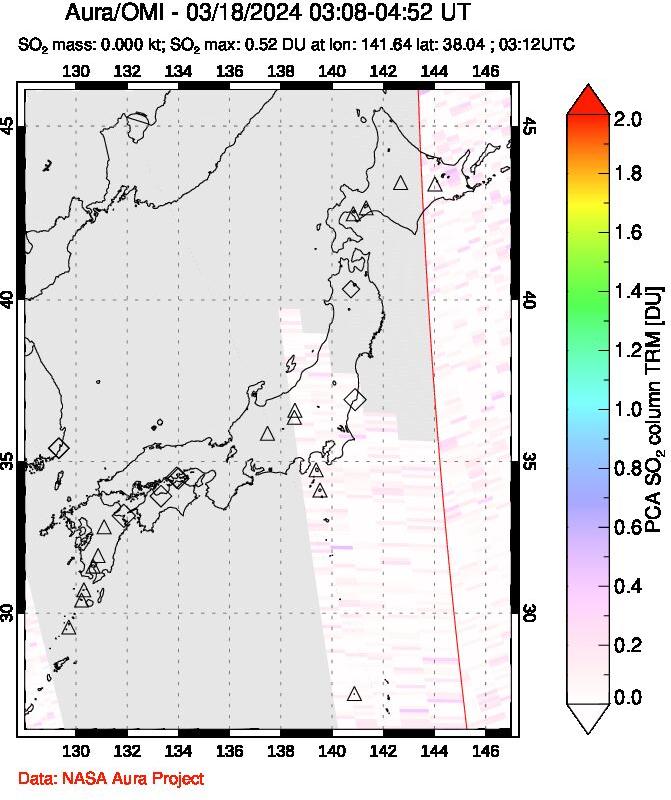 A sulfur dioxide image over Japan on Mar 18, 2024.