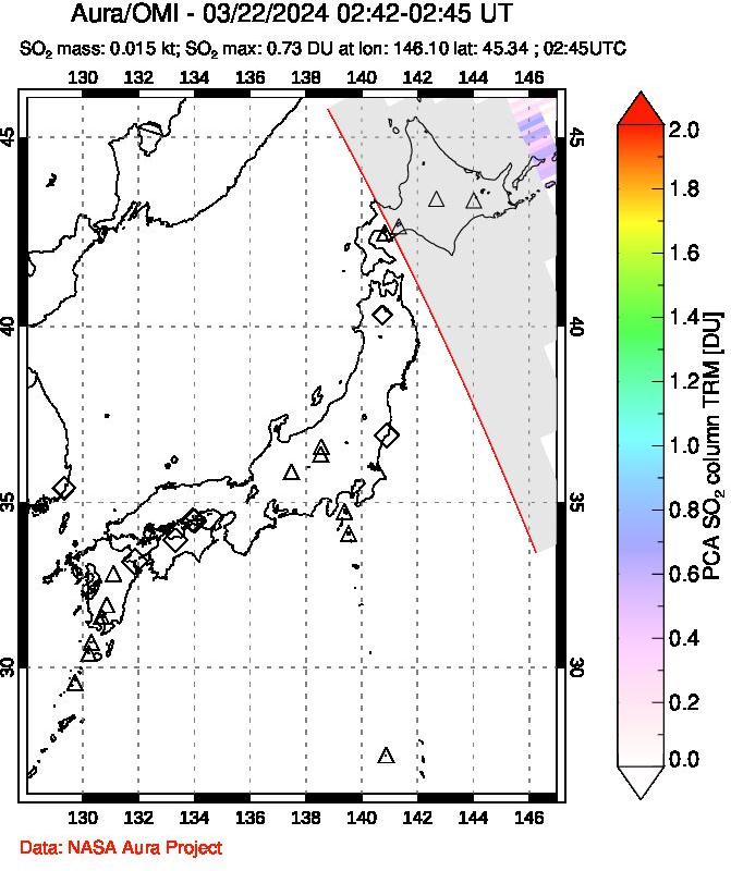 A sulfur dioxide image over Japan on Mar 22, 2024.