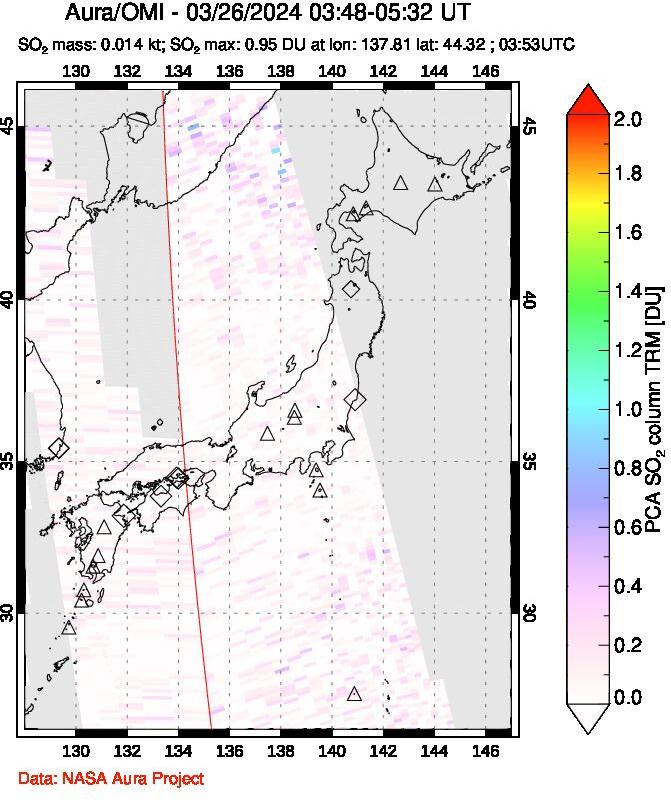 A sulfur dioxide image over Japan on Mar 26, 2024.