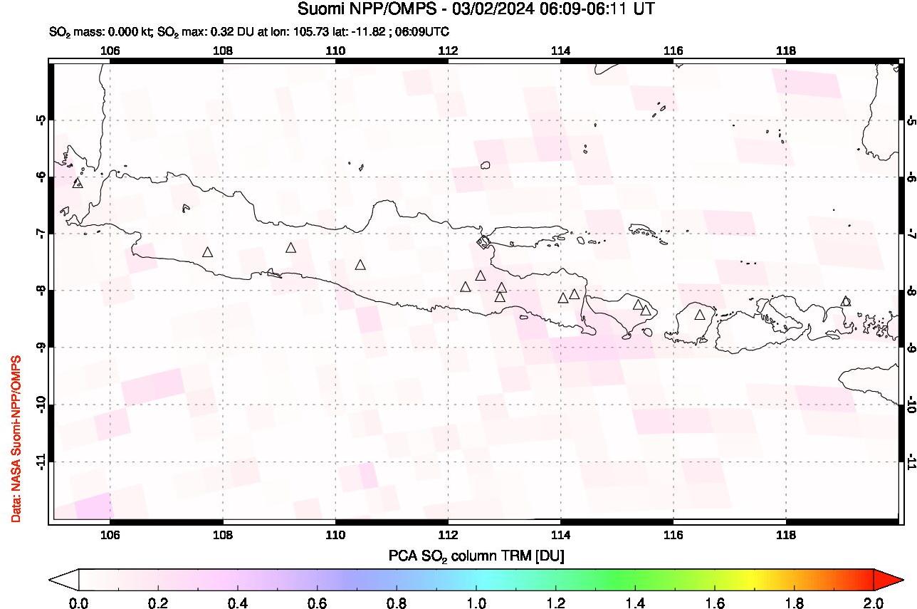 A sulfur dioxide image over Java, Indonesia on Mar 02, 2024.