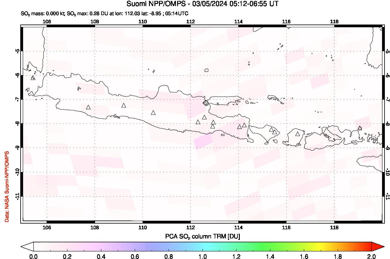 A sulfur dioxide image over Java, Indonesia on Mar 05, 2024.