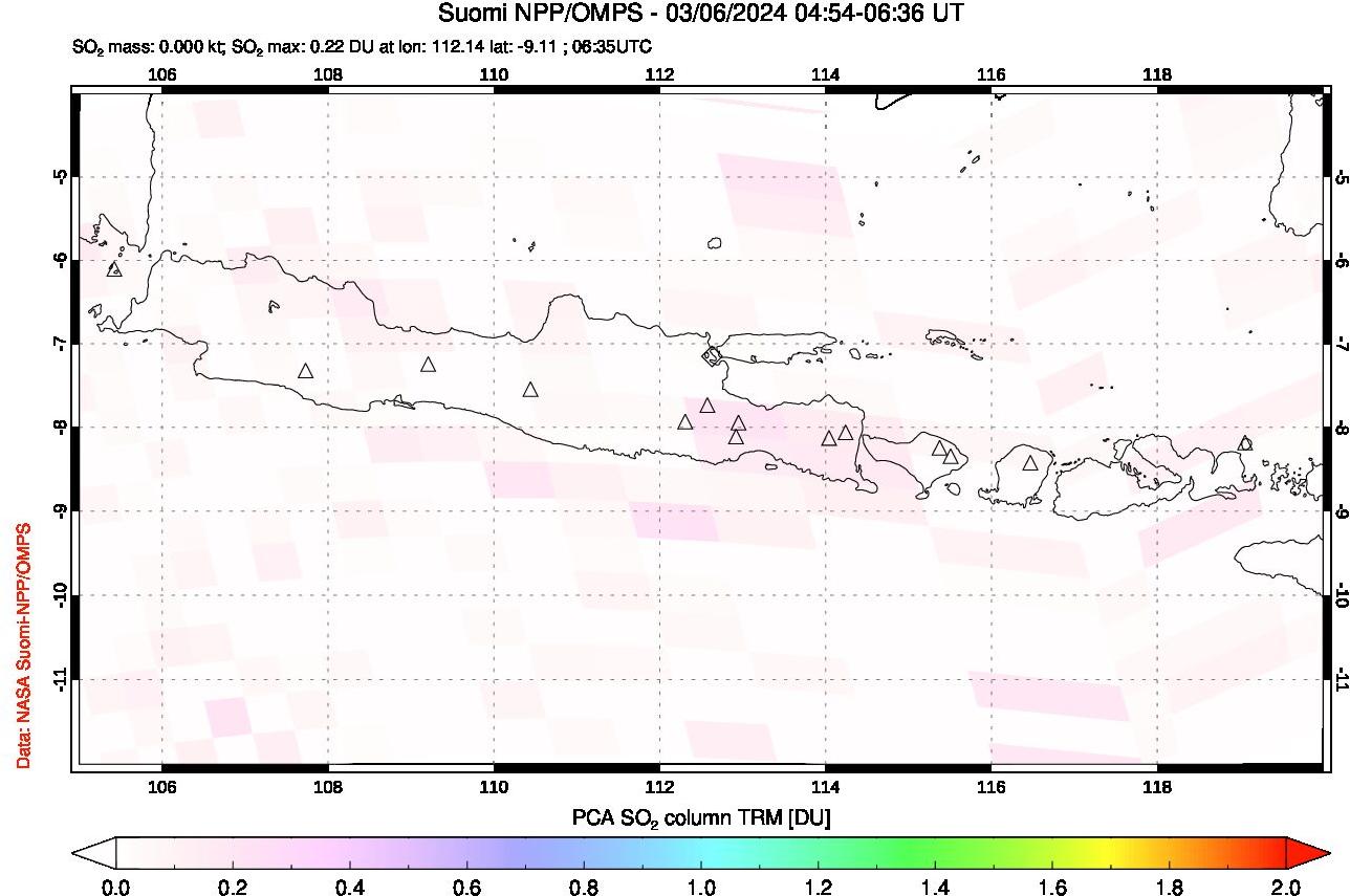 A sulfur dioxide image over Java, Indonesia on Mar 06, 2024.