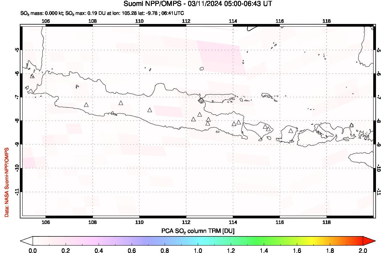 A sulfur dioxide image over Java, Indonesia on Mar 11, 2024.