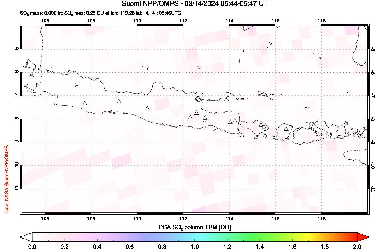 A sulfur dioxide image over Java, Indonesia on Mar 14, 2024.