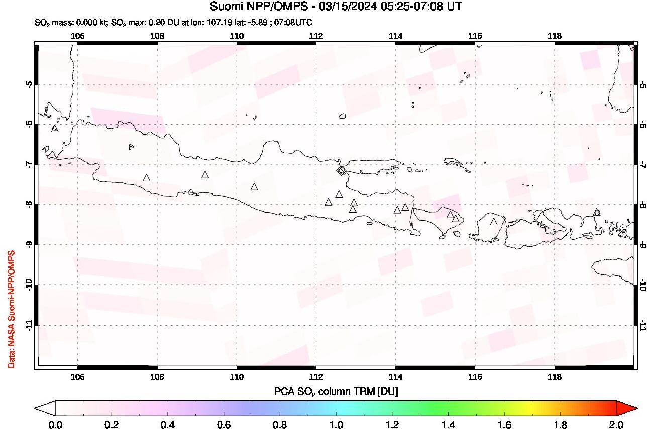 A sulfur dioxide image over Java, Indonesia on Mar 15, 2024.