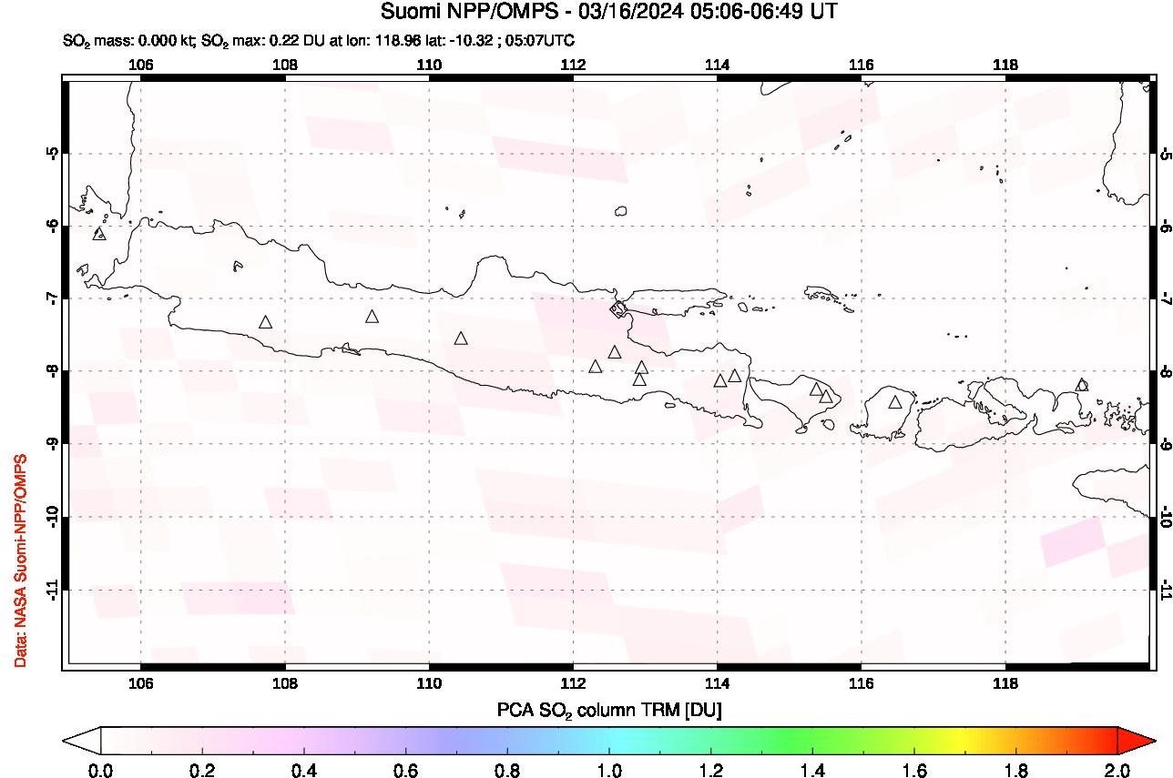 A sulfur dioxide image over Java, Indonesia on Mar 16, 2024.