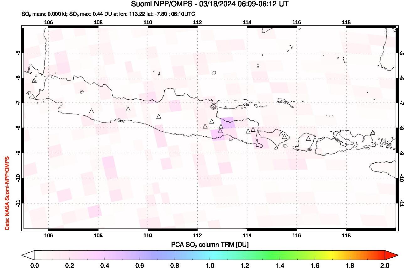 A sulfur dioxide image over Java, Indonesia on Mar 18, 2024.
