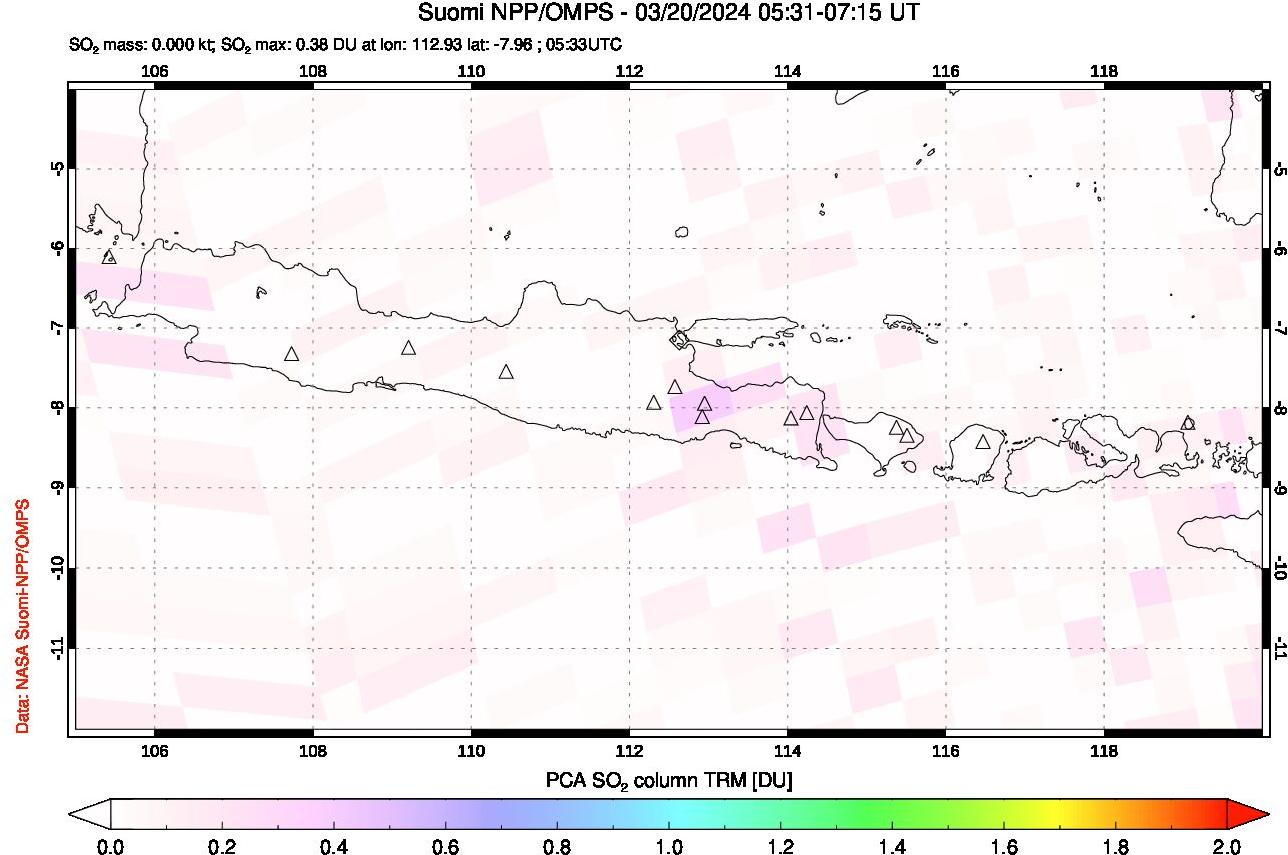 A sulfur dioxide image over Java, Indonesia on Mar 20, 2024.