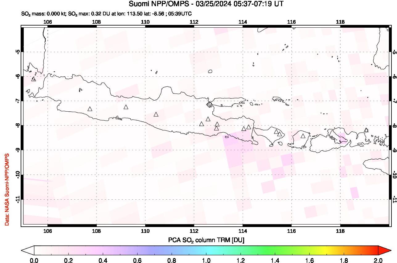 A sulfur dioxide image over Java, Indonesia on Mar 25, 2024.